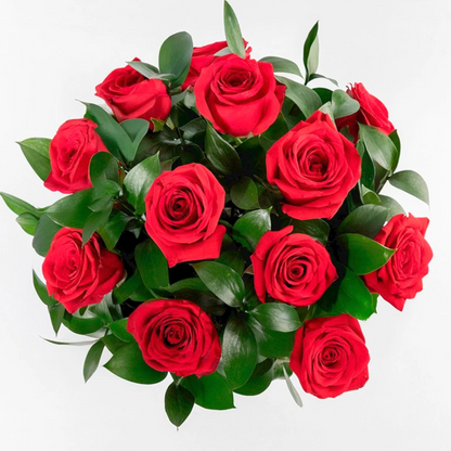 12 Red Roses with a Plush Flame