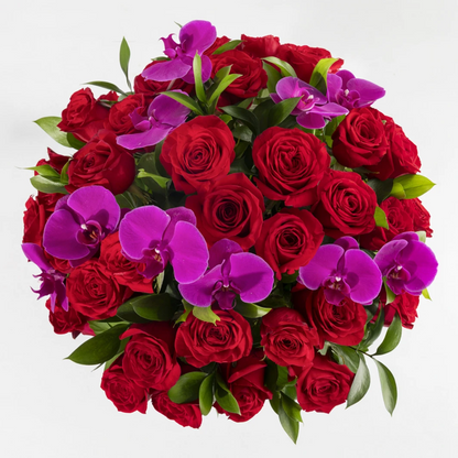 “Instant” Arrangement of Red Roses and Orchids