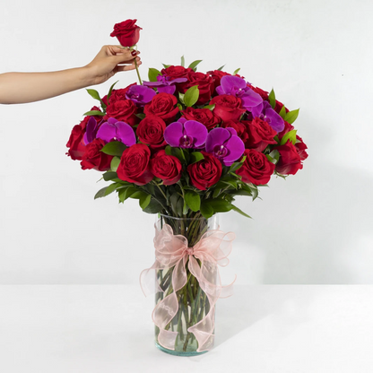 “Instant” Arrangement of Red Roses and Orchids