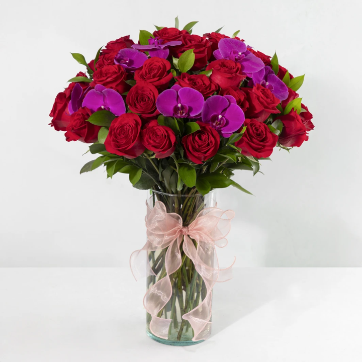 “Instant” Arrangement of Red Roses and Orchids