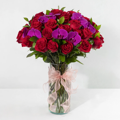 “Instant” Arrangement of Red Roses and Orchids
