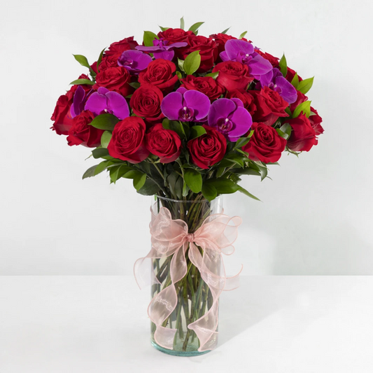 “Instant” Arrangement of Red Roses and Orchids
