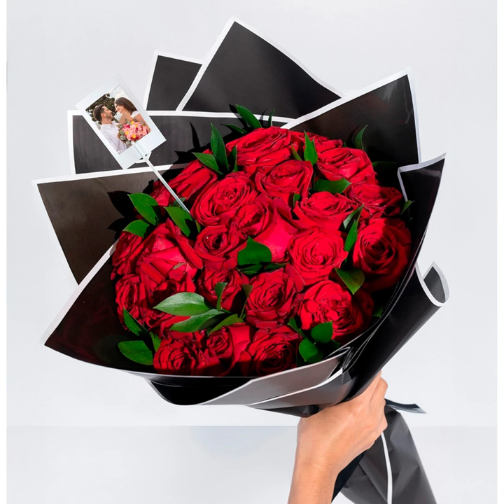 Bouquet of 24 Red Roses with a Mini Photo