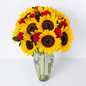 12 Red Roses with Sunflowers in a Vase
